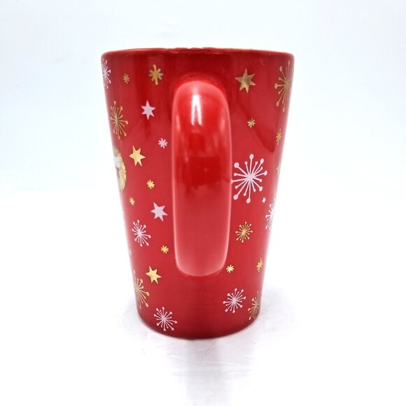 Davids Tea The Perfect Mug Hedgehog Winter Snowflakes and Stars Red 12 oz Cup - Picture 4 of 7